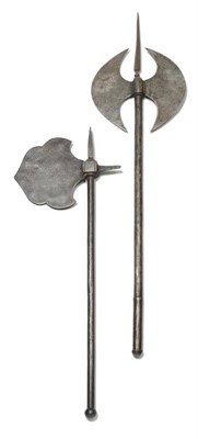 Lot 371 - A Persian Qajar Double Headed Axe, with crescent shape blades centred by a square tapering...