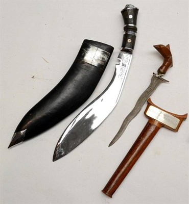 Lot 388 - A 99th Gurkha Brigade Presentation Kukri, the curved steel blade with foliate stipple engraved...