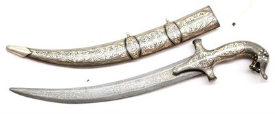 Lot 416 - A Modern Indian Jambiya, with single edge curved damascened steel blade, the grip and scabbard...