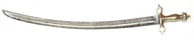 Lot 418 - An 18th Century Indian Talwar, the 64cm single edge curved steel blade with a broad fuller and...