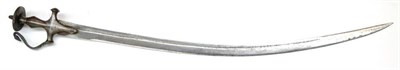 Lot 419 - An 18th Century Indian Talwar, the 82cm single edge curved steel blade with narrow fuller partially