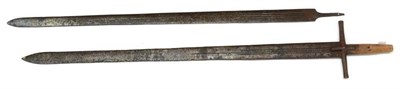 Lot 423 - An 18th Century Sudanese Kaskara, the 87.5cm double edge steel blade with three narrow fullers...