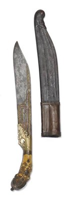 Lot 426 - An 18th Century Sinhalese Piha-Kaetta, the heavy 21cm single edge steel blade engraved and...