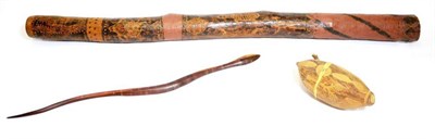 Lot 433 - An Australian Aborigine Didgeridoo, of dense hardwood, incised with bands of lizards, snakes,...