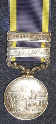 Lot 285 - A Punjab Medal 1849, with two clasps CHILIANWALA and GOOJERAT, awarded to CORPL.G.WILLOUGHBY,...