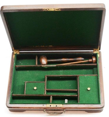 Lot 470 - A Mahogany Pistol Case, with green baize fitted interior, containing a mallet, cleaning rod,...