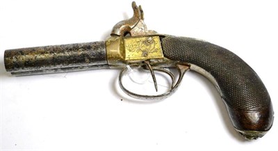 Lot 548 - A 19th Century Percussion Cap Double Barrel Overcoat Pistol, the 8cm steel turn-off barrels...