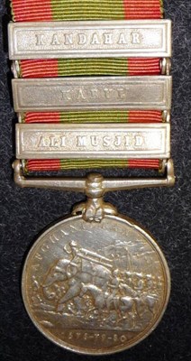 Lot 297 - An Afghanistan Medal 1881, with three clasps ALI MUSJID, KABUL and KANDAHAR, awarded to ?????...