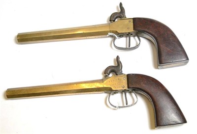 Lot 571 - A Pair of 19th Century Percussion Cap Greatcoat Pistols, each with 16cm octagonal brass barrel, the