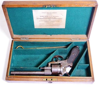 Lot 575 - A 19th Century .45 Bore Six Shot Pinfire Revolver, the 16cm steel barrel and cylinder with...