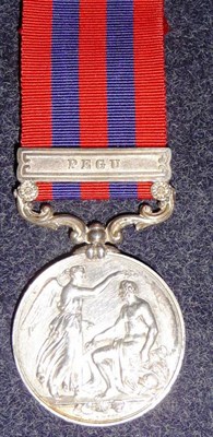 Lot 301 - An India General Service Medal 1854, with clasp PEGU, awarded to Naick Cungthong Arracan Local...