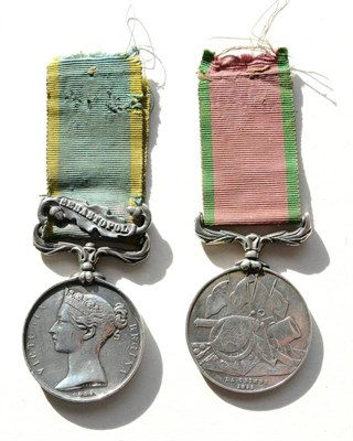 Lot 23 - A Crimea Medal, renamed to 3408 FREDERICK COE. 82ND REGIMENT and a Turkish Crimea Medal,...