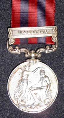 Lot 304 - An India General Service Medal 1854, with clasp UMBEYLA, awarded to 3652 J.McBIRNIE 93RD...