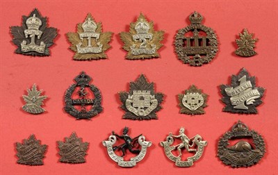 Lot 45 - A Collection of Fifteen First World War Canadian Cap and Collar Badges, to the 1st Infantry...