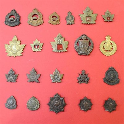 Lot 51 - A Collection of Twenty One First World War Canadian Cap and Collar Badges, to the 1st Overseas...