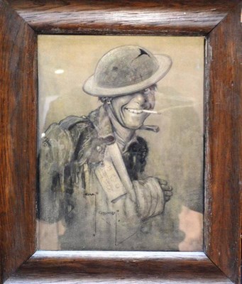 Lot 79 - Charles Crombi, Half Length Portrait Sketch of a First World War 'Tommy' Soldier,  standing,...