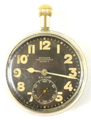 Lot 101 - A First World War RFC Cockpit Watch, the circular black enamel dial with white enamelled hands,...