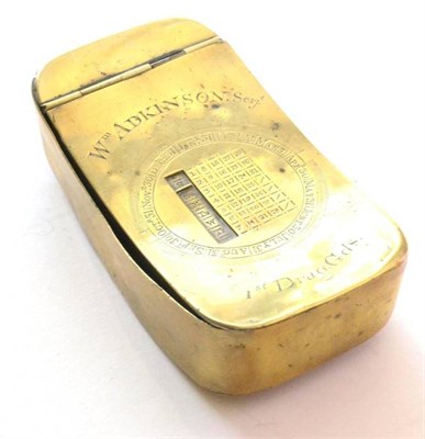 Lot 109 - An Unusual 19th Century Brass Snuff Box, of curved oblong form, the hinged cover engraved and...