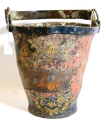 Lot 118 - A British Napoleonic War Period Ship of the Line Leather Fire Bucket, the main body painted...