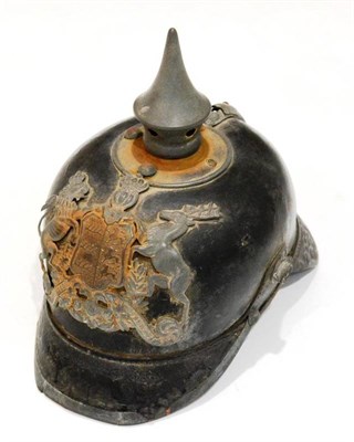 Lot 134 - A Kingdom of Wurttemburg Enlisted Line Infantry Pickelhaube, with black leather skull,...