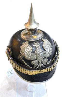 Lot 147 - A Prussian Volunteer's Black Leather Pickelhaube, with nickel spike, two ventilation holes...