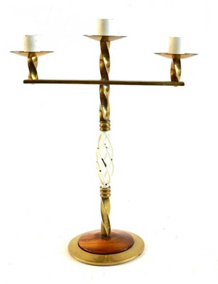 Lot 170 - A German Third Reich Brass and Enamelled Two Branch Three Light Candelabrum, possibly designed...