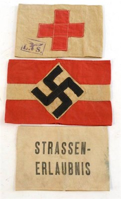 Lot 179 - Three German Third Reich Armbands:- Hitler Youth with appliqued swastika, lozenge and band;...