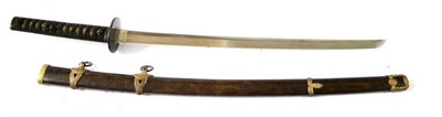 Lot 195 - A Japanese Kai-Gunto (Naval) Wakizashi, the 54.5cm unsigned Shinto blade with slightly...