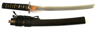 Lot 196 - A Japanese Edo Period Wakizashi, the 34cm blade with undulating hamon, one piece copper habaki,...