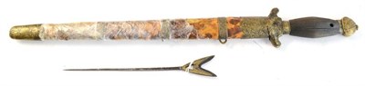 Lot 197 - A Chinese Short Sword, with 40cm double edge steel blade, the brass hilt with bat shape crossguard