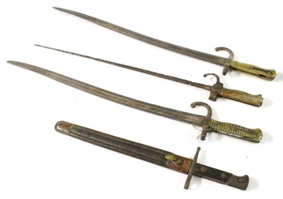 Lot 233 - Four Various Bayonets, comprising two French M1866 Chassepot Yataghan sword bayonets, lacking...