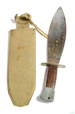 Lot 235 - A British Second World War Smatchet, with unmarked 27.5cm leaf shape steel blade, white metal...