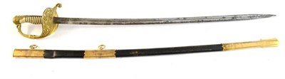 Lot 243 - A 19th Century Continental Naval Sword, the 76cm single edge double fullered steel blade...