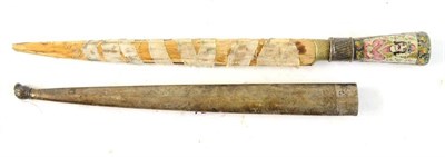 Lot 251 - An Early 19th Century Persian Kard, the 26cm single edge straight steel blade with foliate gold...