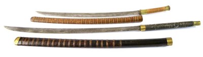 Lot 271 - A 19th Century Burmese Dha, with plain 67cm single edge curved steel blade, the black cord...