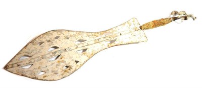 Lot 291 - A Yoruba, Nigeria White Painted Prestige Sword, the large tulip shape blade pierced with...