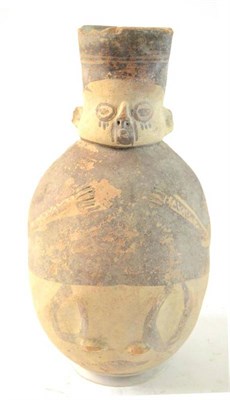 Lot 303 - A South American Chancay Type Terracotta Vase/Ewer, in the form of a human figure, with cream...