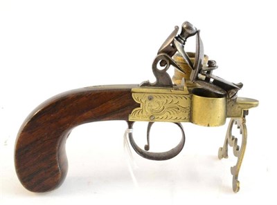 Lot 314 - An 18th/19th Century Flintlock Tinder Pistol, with steel frizzen pan cover and hammer, brass...