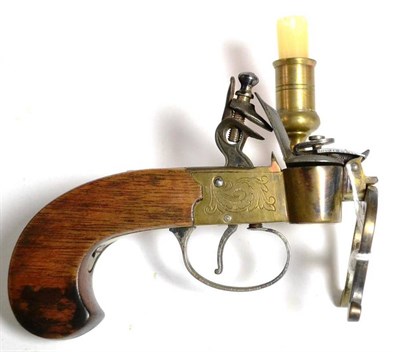 Lot 317 - A Tinder Pistol in the Georgian Style,  with brass candle socket and drip pan, lyre shape front...