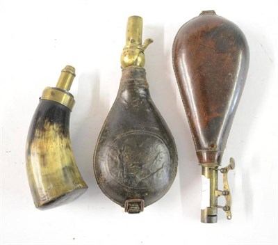 Lot 319 - A 19th Century Horn Powder Flask, with brass charger and external spring; two 19th Century...