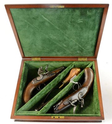 Lot 360 - A Pair of 19th Century Flintlock Greatcoat Pistols by Leech, each with 10cm octagonal steel barrel