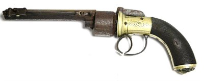 Lot 376 - A 19th Century Percussion Cap Transitional Revolver, the 14.5cm octagonal steel barrel indistinctly