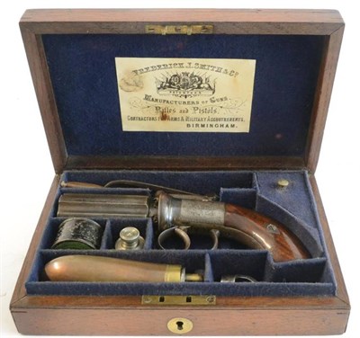 Lot 378 - A 19th Century Six Shot Percussion Cap Pepperbox Revolver, the 7.5cm steel cylinder/barrel with...