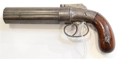 Lot 401 - A 19th Century Pepperbox Revolver, with 11cm six shot cylinder, the rounded action engraved...