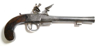 Lot 404 - An 18th Century Flintlock Travelling Pistol, the 18cm swamped steel barrel struck with the...