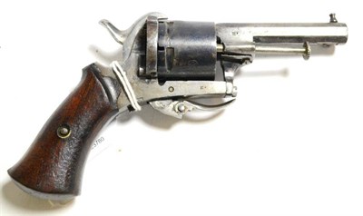 Lot 422 - A 19th Century Belgian Six Shot Pinfire Revolver, the 6.5cm octagonal steel barrel crudely engraved