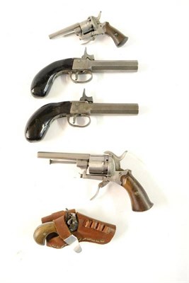 Lot 423 - A 19th Century Belgian Pinfire Six Shot Revolver, the cylinder with Liege proof marks, with...