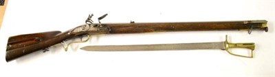 Lot 443 - An Early 19th Century German Flintlock Rifle, the 74cm octagonal steel barrel with bayonet bar...