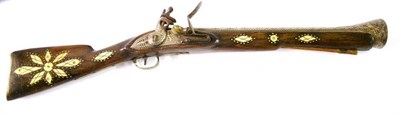 Lot 460 - A 19th Century Indian Flintlock Blunderbuss, the 44cm flared steel barrel inlaid with scrolling...