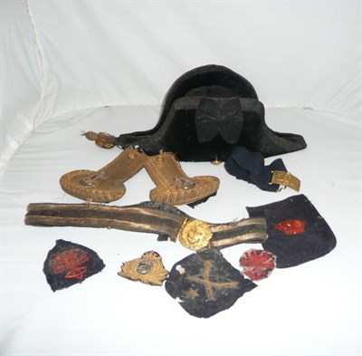 Lot 376 - A Naval Officer's Black Silk Bicorn Hat, with lace trim and ribbon cockade, by Gieve, Matthews...